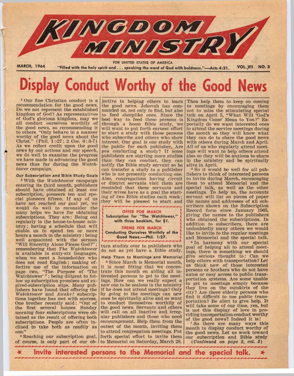 Kingdom Ministry—1964