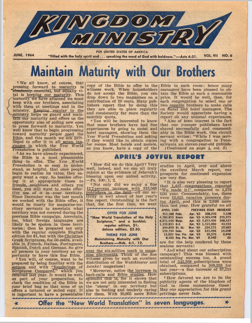 Kingdom Ministry—1964