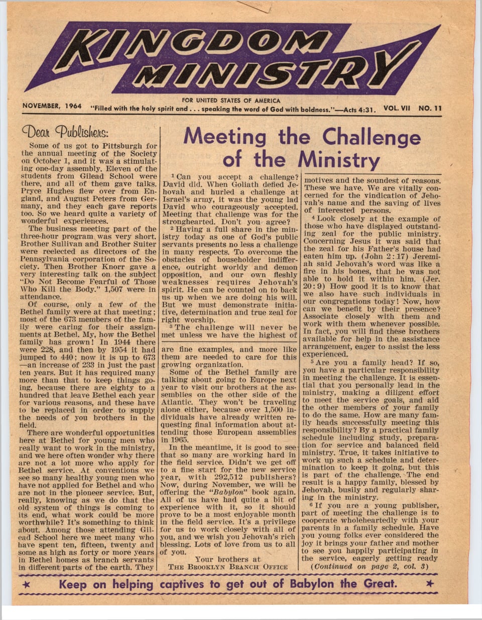 Kingdom Ministry—1964