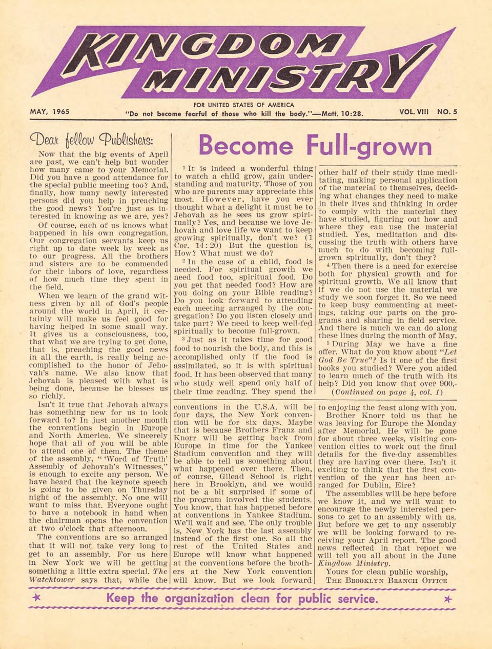 Kingdom Ministry—1965