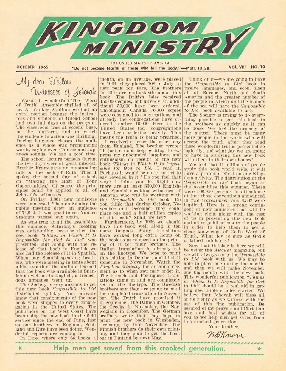 Kingdom Ministry—1965