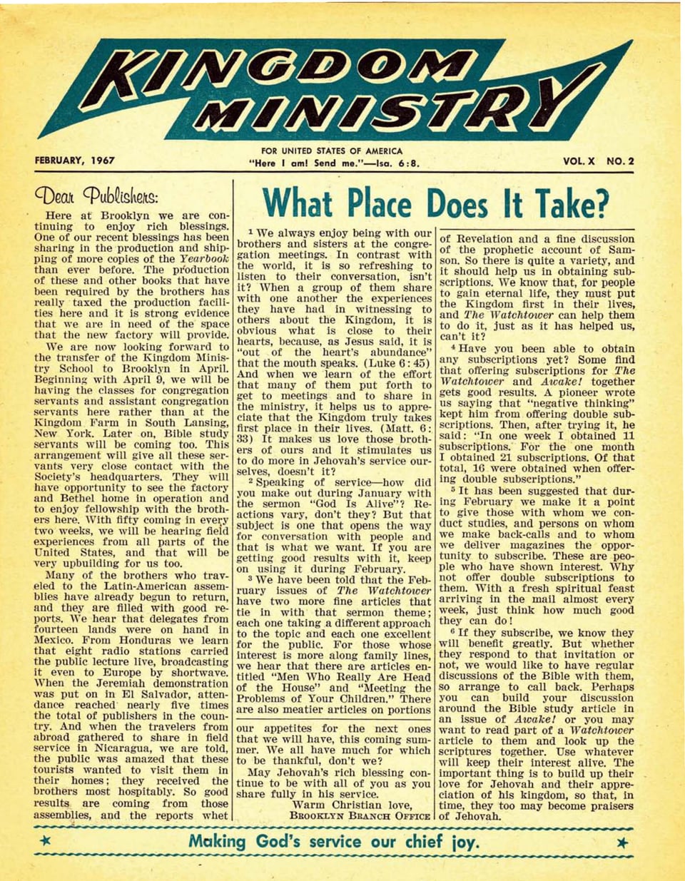 Kingdom Ministry—1967