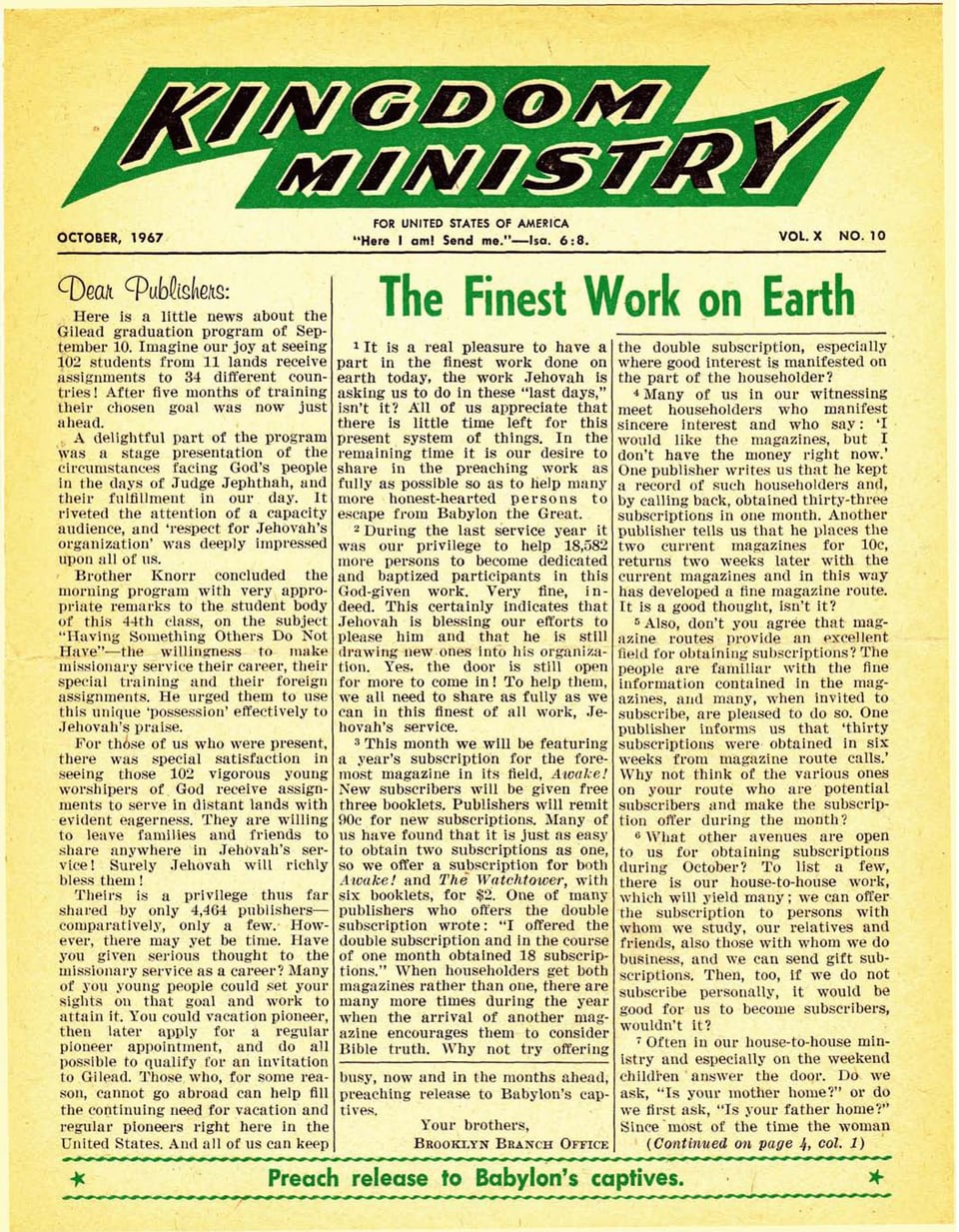 Kingdom Ministry—1967