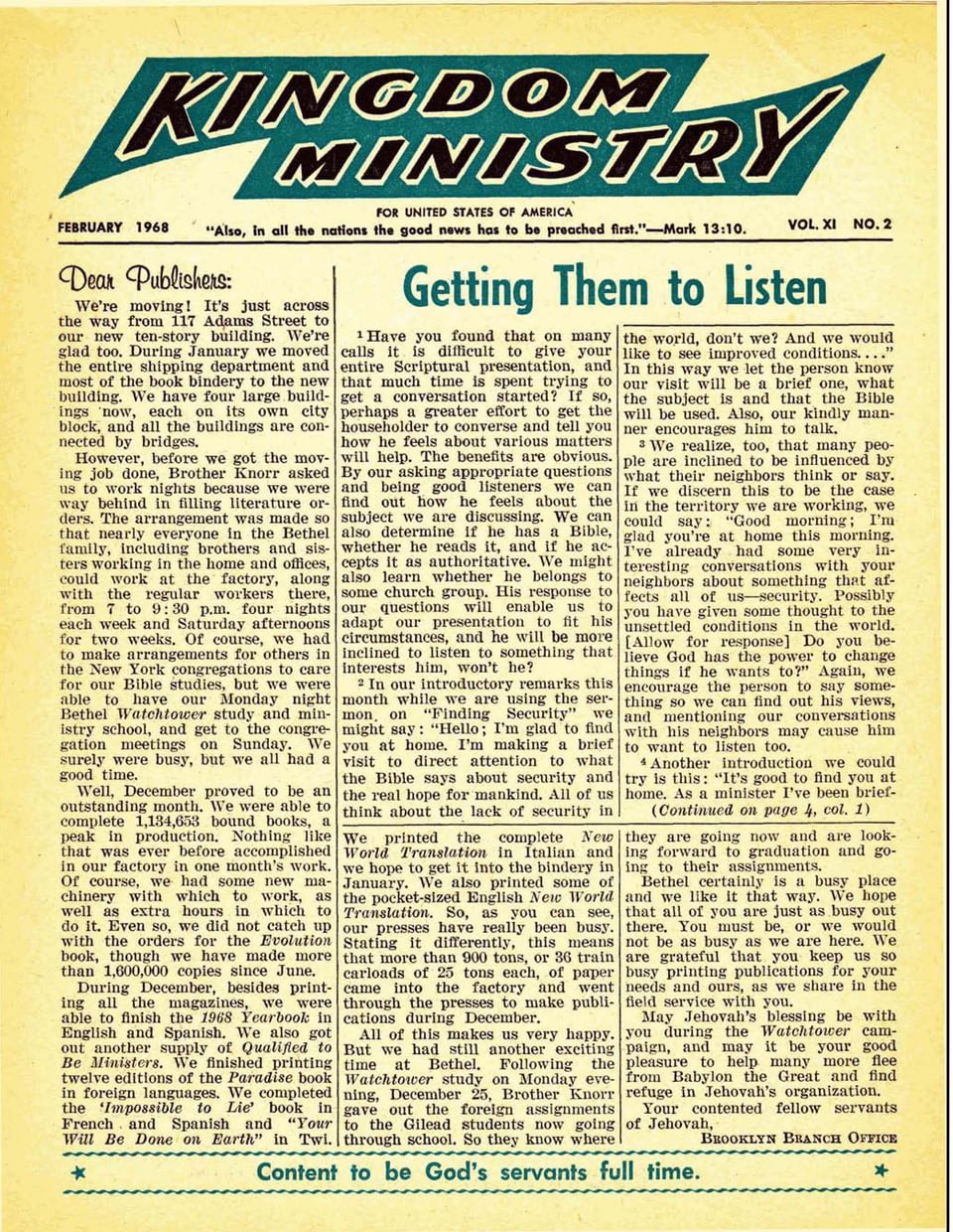 Kingdom Ministry—1968