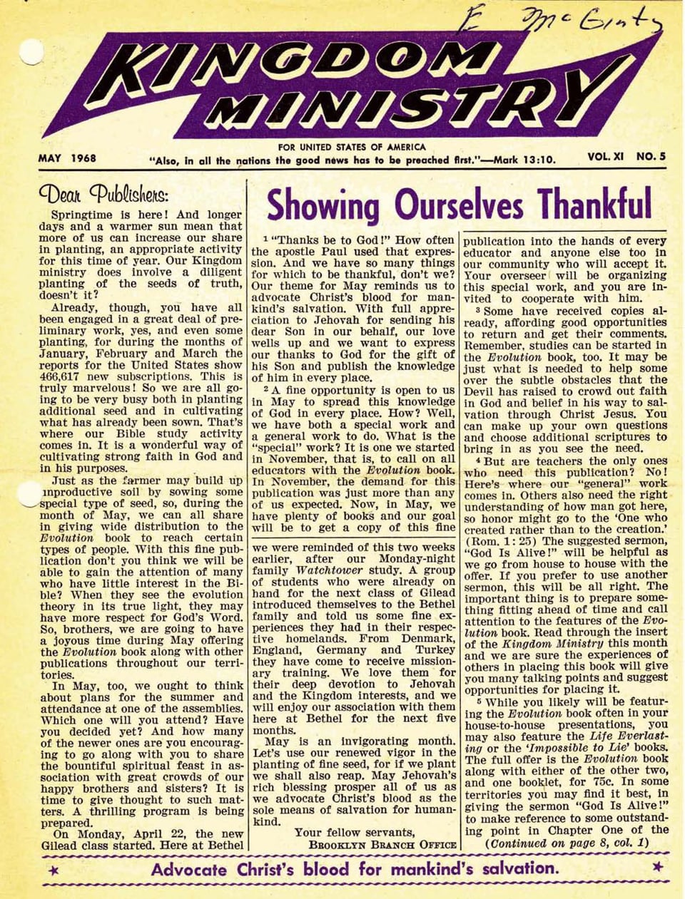Kingdom Ministry—1968
