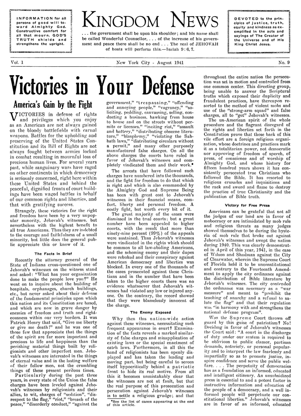 Victories in Your Defense